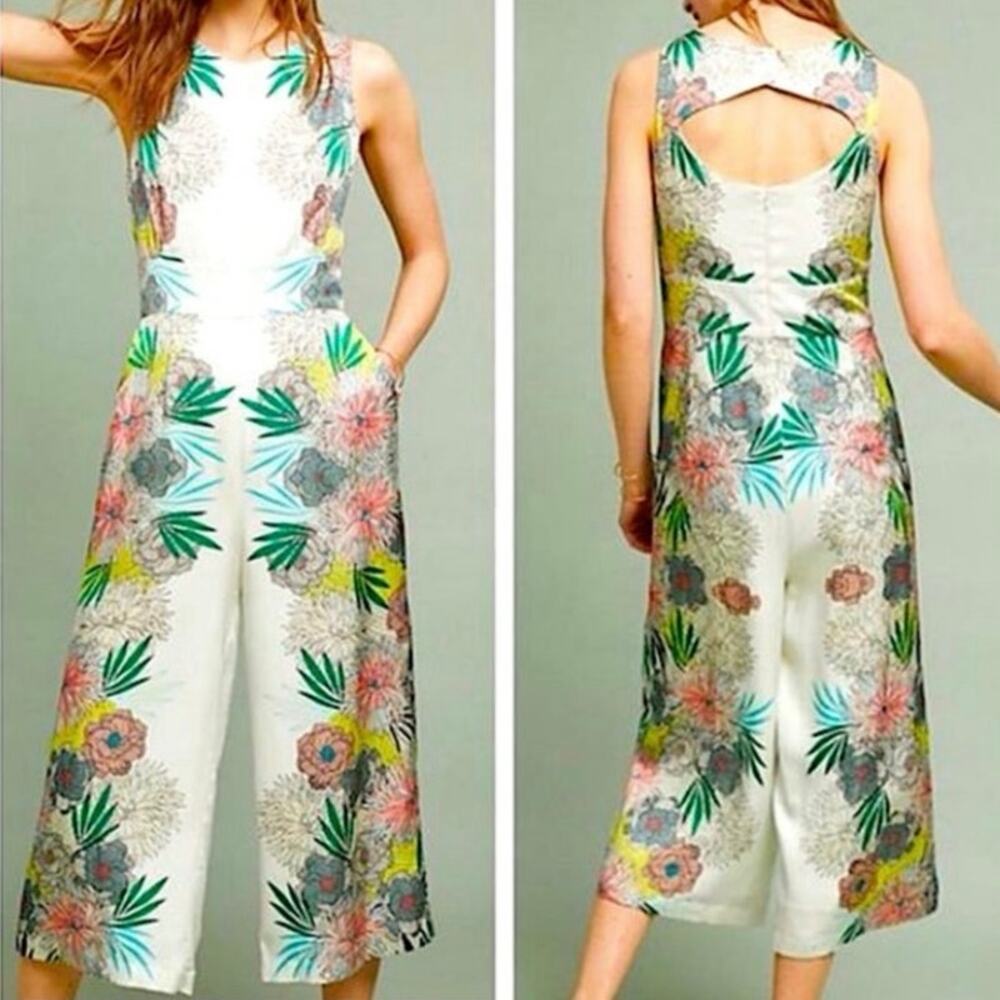 Anthropologie CoreyLynnCalter Bloome Wide Leg Cropped Sleeveless Jumpsuit Size 2